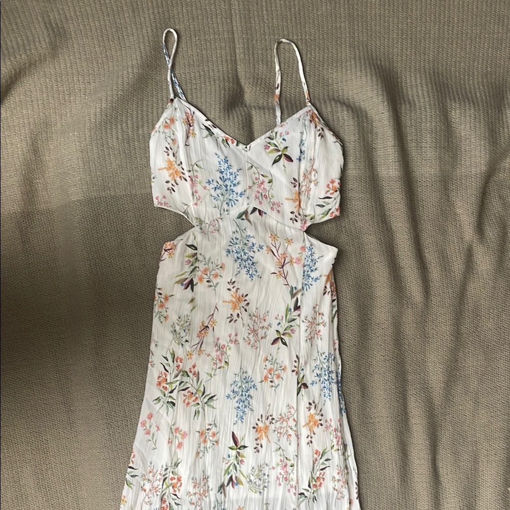 Floral Midi Dress with V-Neckline & Cutouts